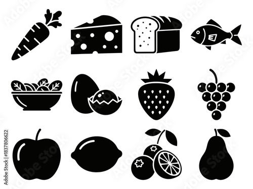 Food Apple Carrot Bread Cheese Fish Egg Milk Bottle Salad Bowl