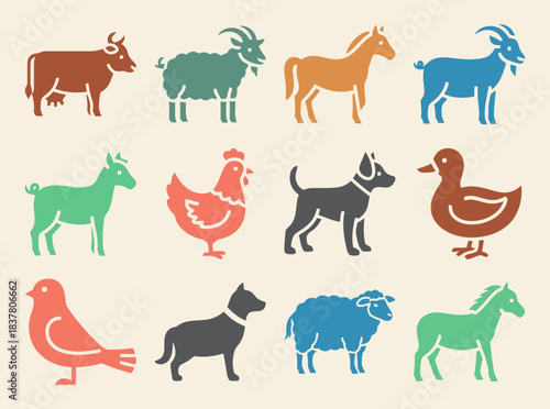 Farm Animals Cow Bell Sheep Goat Pig Horse Chicken Duck Set