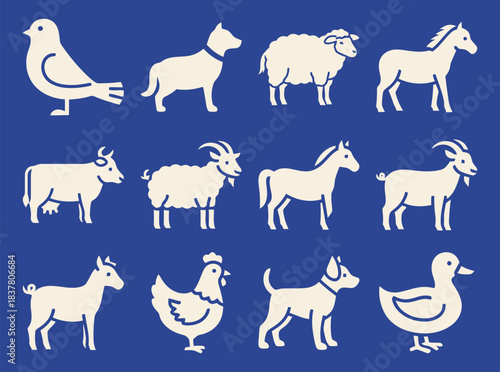 Farm Animals Cow Bell Sheep Goat Pig Horse Chicken Duck