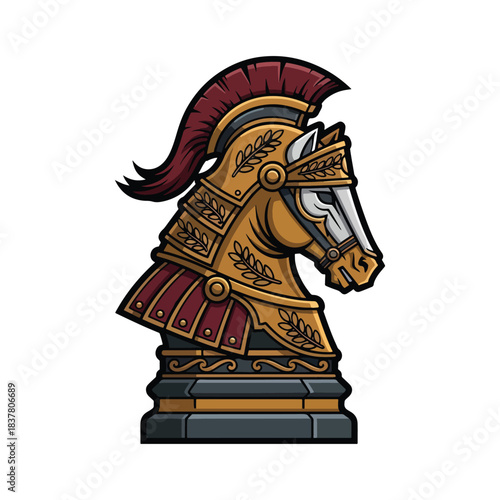 An Ancient Roman Horse Knight Chess Piece with a Plumed Helmet and Ornate Armor