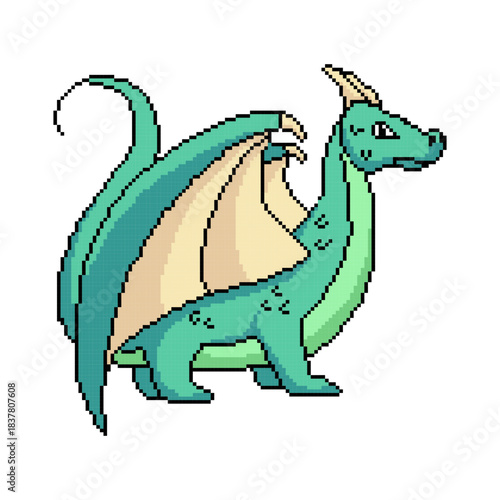 Retro 8-Bit Fantasy Dragon Sprite Illustration