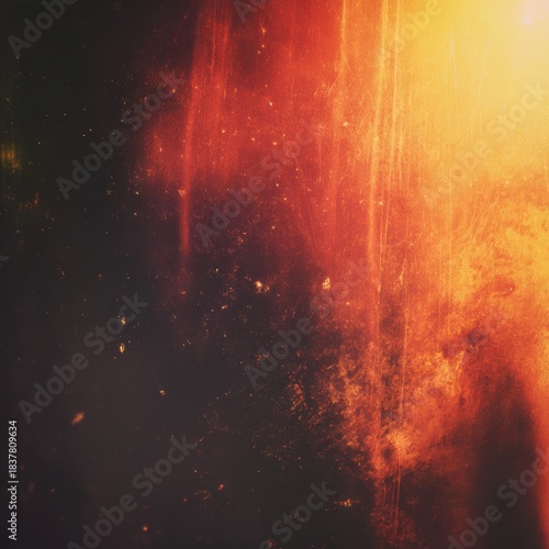 Vintage warm abstract background with sunlight light leak crimson orange tones and film dust texture for retro ad social media post design

