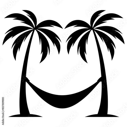 Simple black silhouette of a hammock suspended between two trees