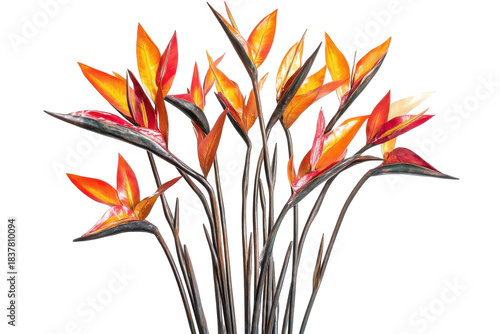 Vibrant bird of paradise flowers bunch isolated on transparent background.