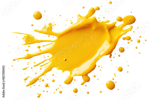 Yellow paint splash isolated on transparent background. Vibrant mustard splat isolated on white background.