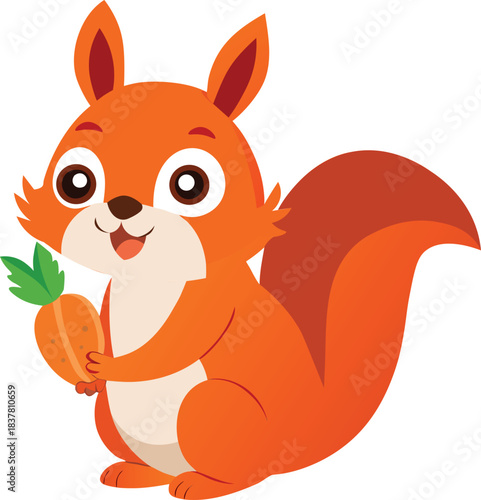Adorable cute squirrel holding an acorn vector