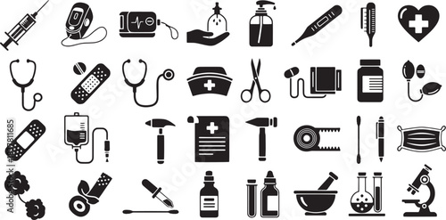 Comprehensive collection of medical nurse icons for healthcare design projects