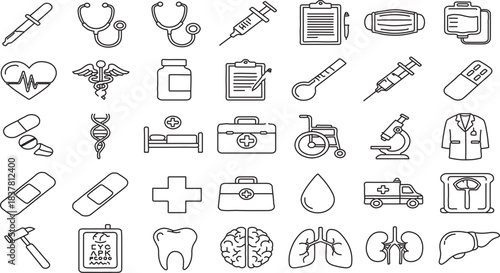Collection of 15 medical and healthcare professional icons for digital and print use