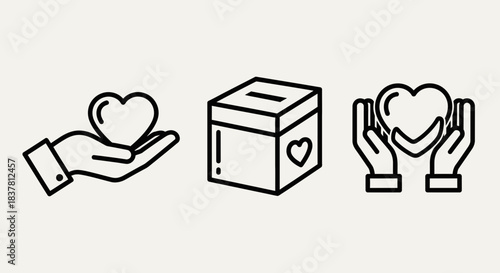 Giving and receiving love, charity, and donation concepts depicted in clean line art, perfect for nonprofits and social causes