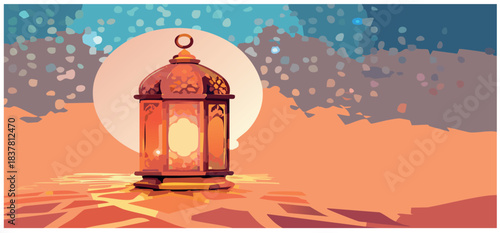 vector vintage lantern in the night for muslim background