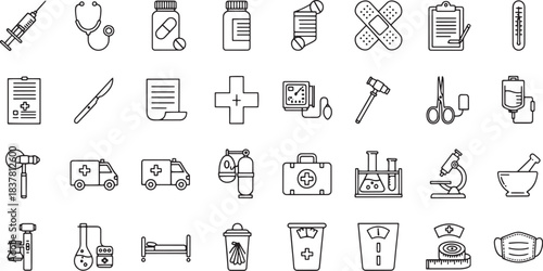 Diverse collection of medical and healthcare professional icons for digital and print use
