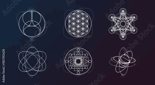 Sacred geometry symbols representing spirituality, balance, and interconnectedness, perfect for wellness and esoteric designs, conveying harmony and enlightenment