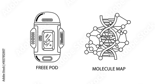 Biotechnology and Futuristic Device Line Art Icons