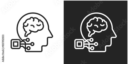 Artificial Intelligence Icon In Black And White Line Style