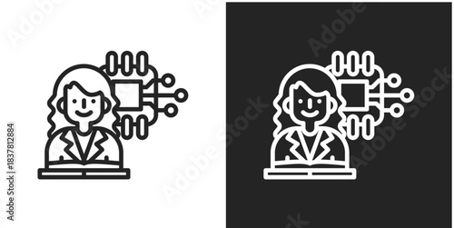 Student Engagement Icon In Black And White Line Style