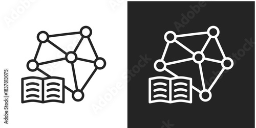 Neural Networks Icon In Black And White Line Style