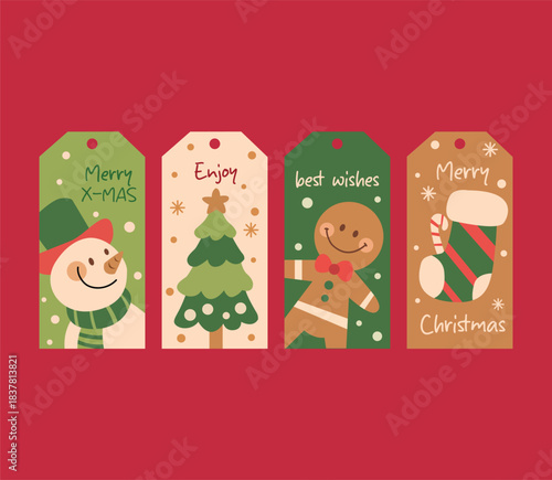 Cute Christmas Gift Tags Set with Santa Tree and Gingerbread