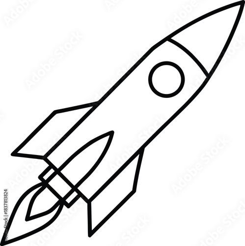 Simple line art rocket ship launching upwards