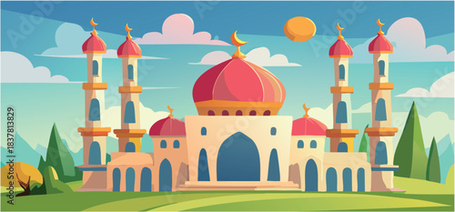 illustration of a mosque in the background