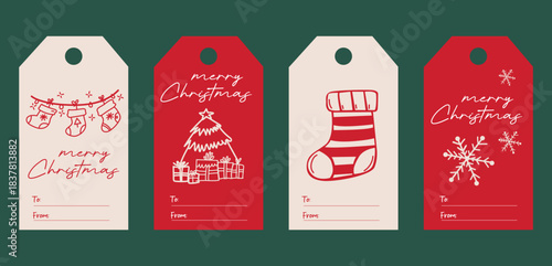 Red and Green Christmas Gift Tags with Stocking Tree Ornaments
