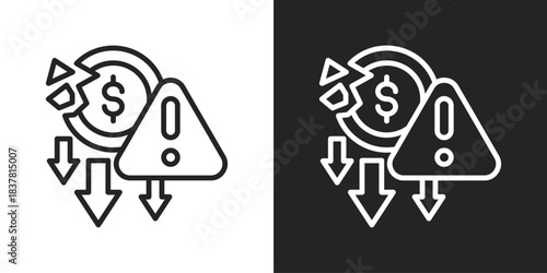 Financial Crisis Icon In Black And White Line Style