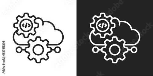 Cloud Programming Icon In Black And White Line Style