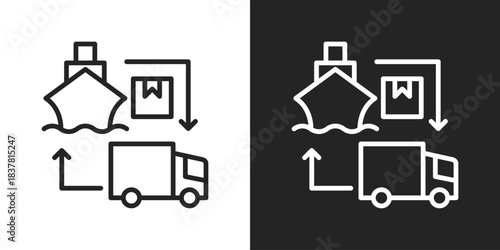 Ship Logistic Icon In Black And White Line Style