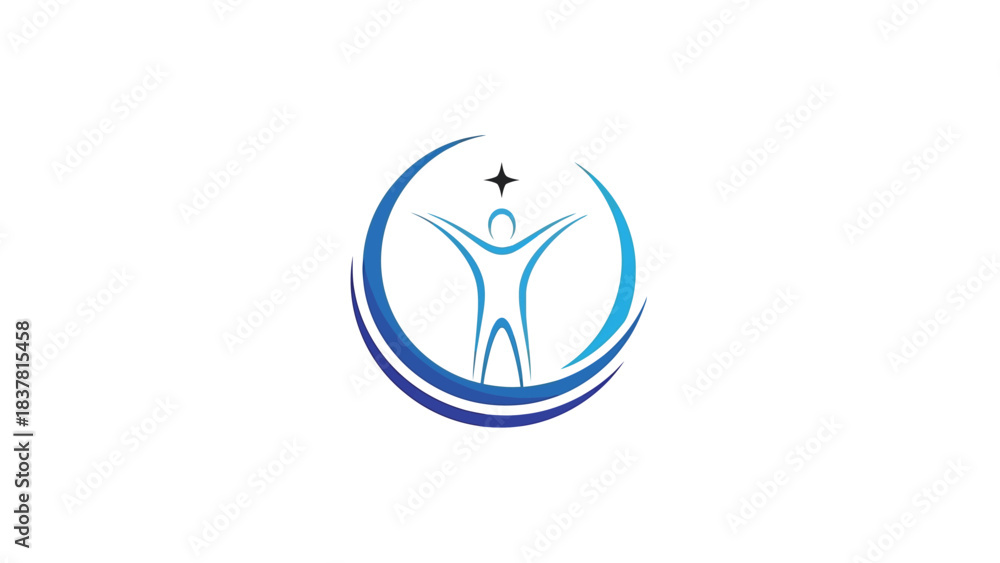 Fototapeta premium Abstract logo design featuring a human silhouette within a circular swirl