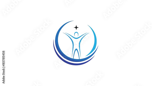 Abstract logo design featuring a human silhouette within a circular swirl
