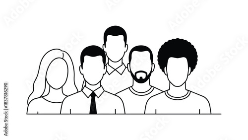 Diverse Business Team Group Icon Set. Vector illustration of employees and professionals standing together, representing corporate staff or user avatars.