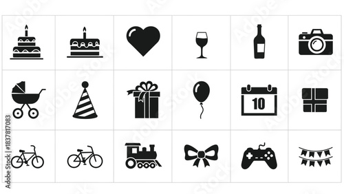 Birthday, Party, Celebration and Event Icons Set. Vector Illustration Collection of Special Occasion Symbols