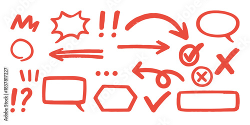 手描きマーカーの装飾記号パック（矢印・チェック・バツ）、Handdrawn Marker Decorative Symbols Pack
