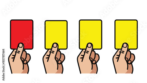 Referee Hands Holding Red Card and Yellow Cards Vector Illustration for Warning, Penalty, or Foul Signal