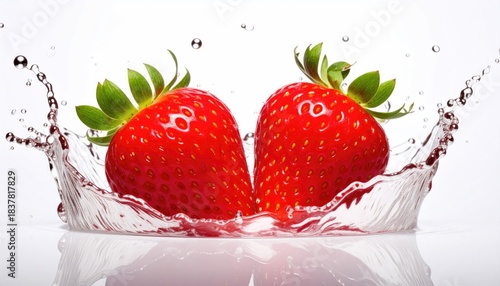 Two strawberries in water splash
