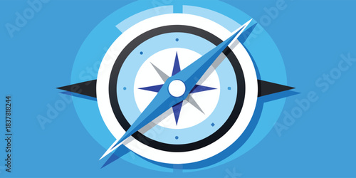 A stylized compass illustration with blue and white colors on a vibrant blue background
