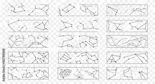 Stunning collection of abstract constellation patterns and celestial star maps, perfect for modern science and astronomy themes