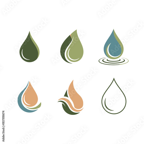 Modern water drop logos and icons showcasing nature elements for eco friendly branding projects and fluid concepts