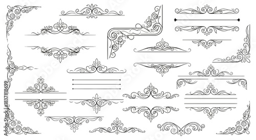 Elegant decorative borders and flourishes perfect for adding a touch of vintage charm to invitations, stationery, and elegant designs