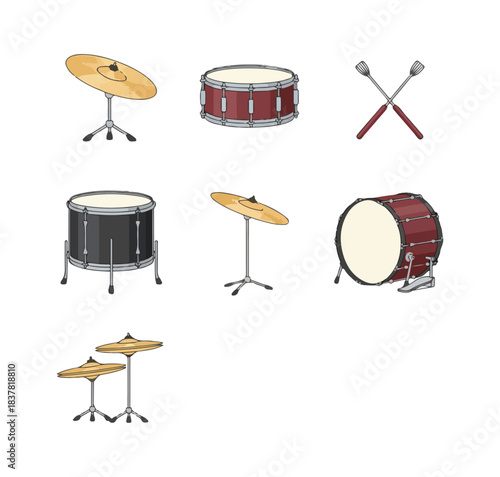 Musical instrument set illustration isolated on black background