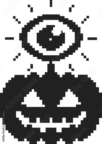 Halloween pixel art jack o lantern with single all seeing eye icon, spooky retro horror occult symbol on transparent background