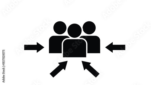 Group Focus Icon: People Silhouettes with Converging Arrows Representing Target, Attention, or Centralization