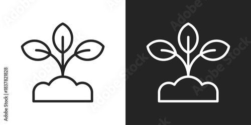 Seedling Icon In Black And White Outline Style