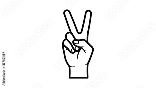 Peace or Victory Hand Sign Vector Illustration in Outline Style