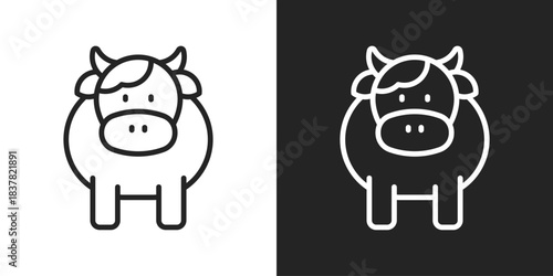 Cow Icon In Black And White Outline Style