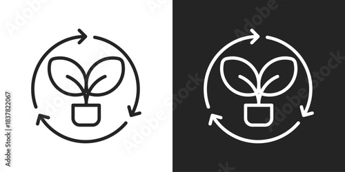 Plant Recycle Icon In Black And White Outline Style