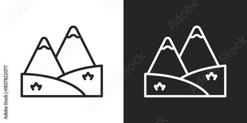 Mountains Icon In Black And White Outline Style