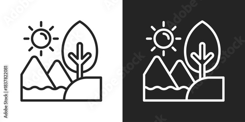 Green Valley Icon In Black And White Outline Style