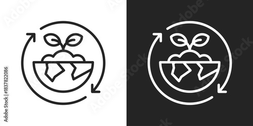 Renewable Icon In Black And White Outline Style