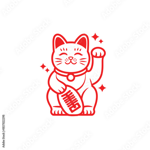 maneki neko japanese lucky cat line icon illustration for printing,web,app,design element,poster,advertising,presentation,card,etc
