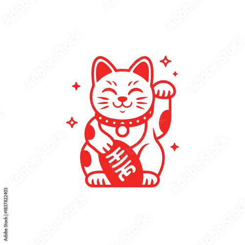 maneki neko japanese lucky cat line icon illustration for printing,web,app,design element,poster,advertising,presentation,card,etc
